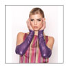 Fingerless Glove- Model wearing TL0001 metallic purple leather/chartreuse lining