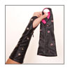 Fingerless Glove- TM0101 black leather/hot pink lining
