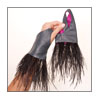Fingerless Glove- TS0701 slate leather/hot pink lining trimmed in black ostrich feathers